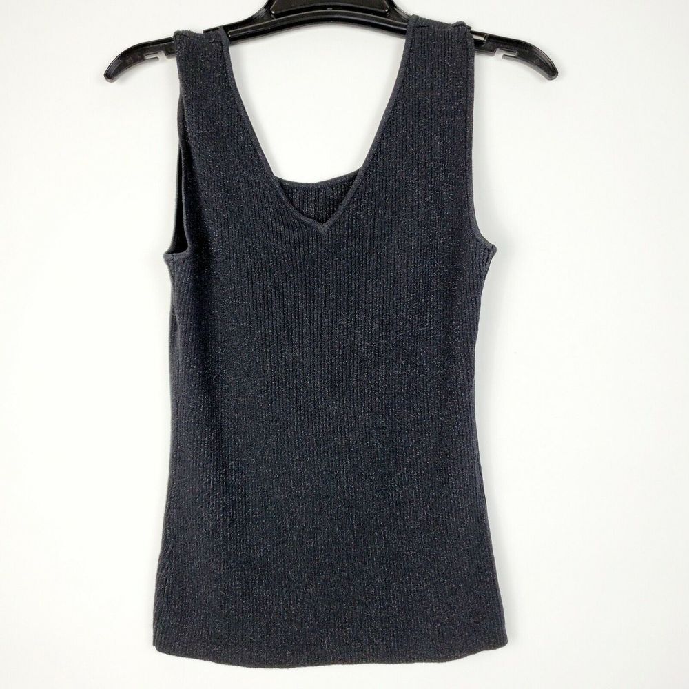 Fontana Women's‎ Black Shimmer Vneck Tank Top Sleeveless Evening Cami